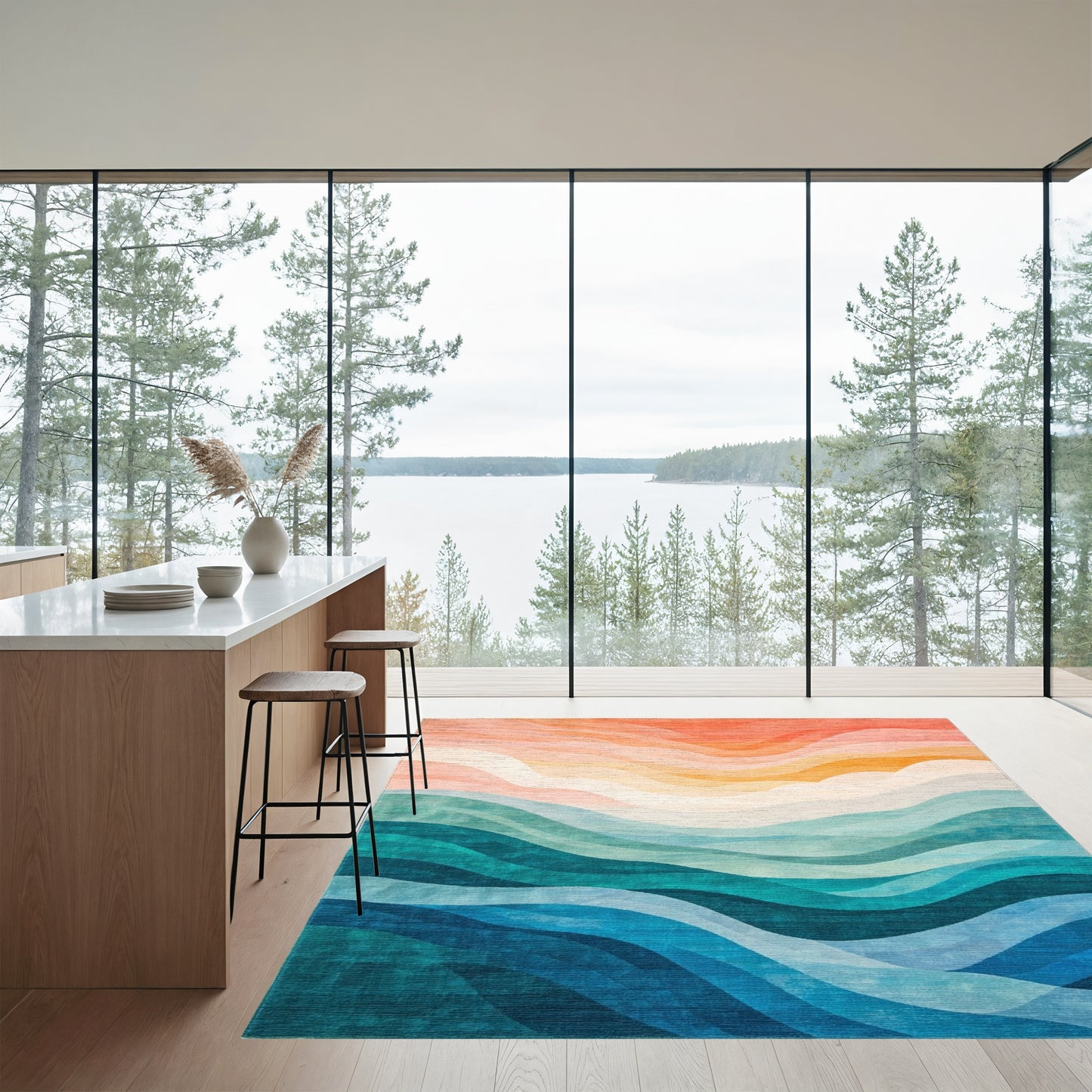 Wavy Sunset Ocean Gradient Rug