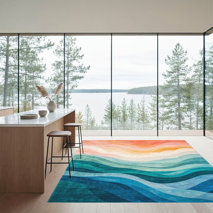 Wavy Sunset Ocean Gradient Rug