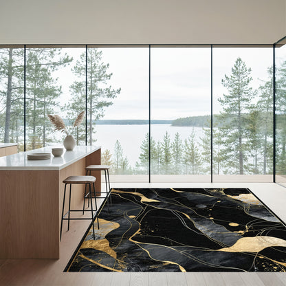 Black Gold Fluid Abstract Rug
