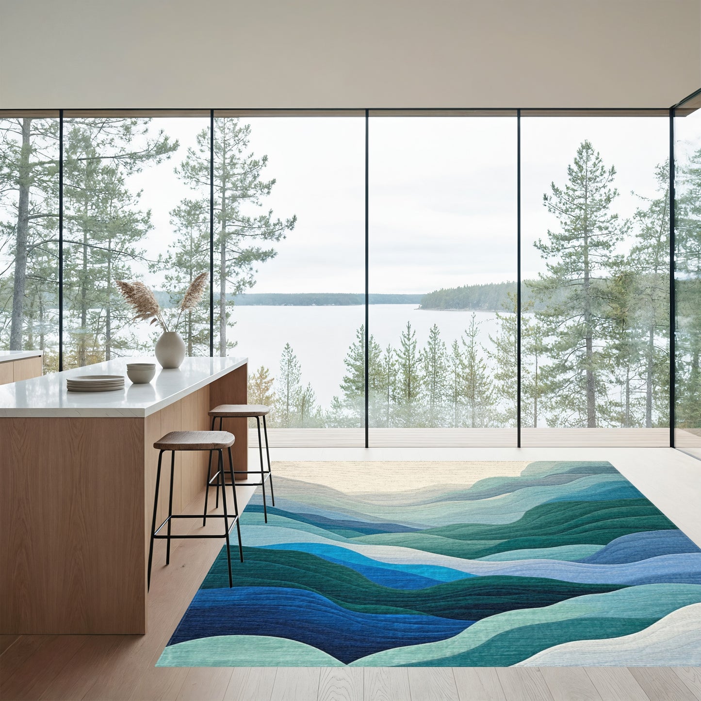 Teal Green Layered Wave Rug
