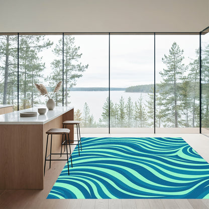 Teal Navy Wavy Waves Rug
