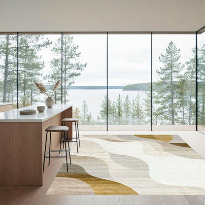 Beige Gray Fluid Wave Rug