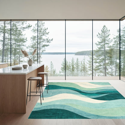 Teal Layered Waves Rug