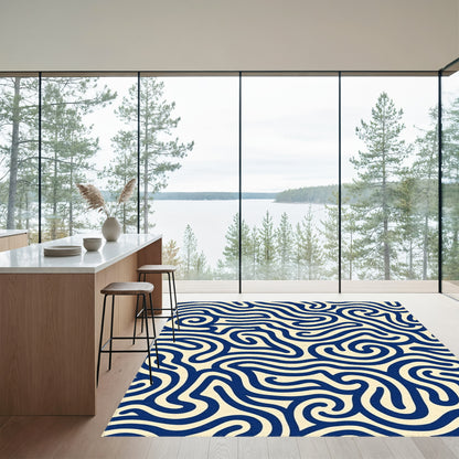 Navy Wavy Curl Fluid Rug