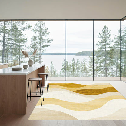 Golden Beige Wavy Layers Rug