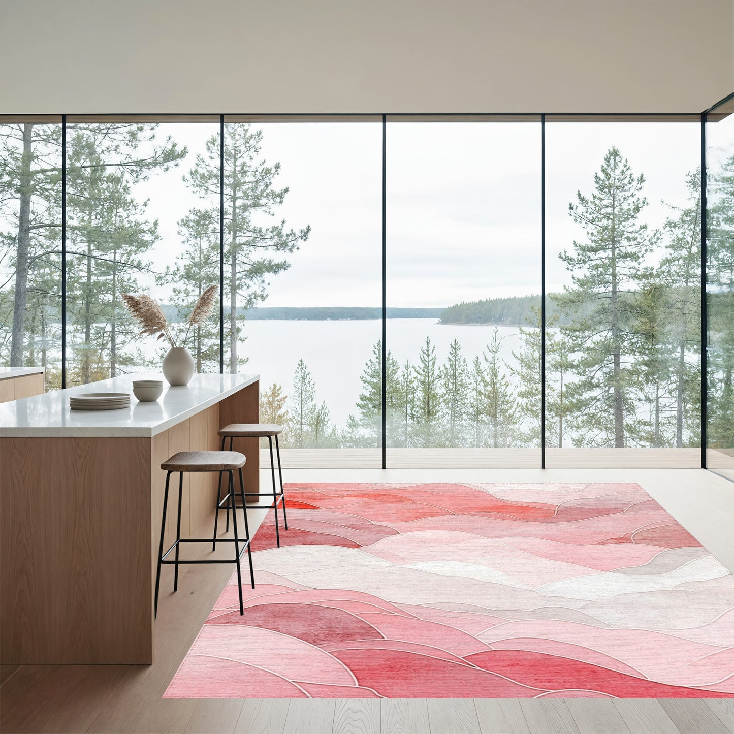 Pink Layered Wave Abstract Rug