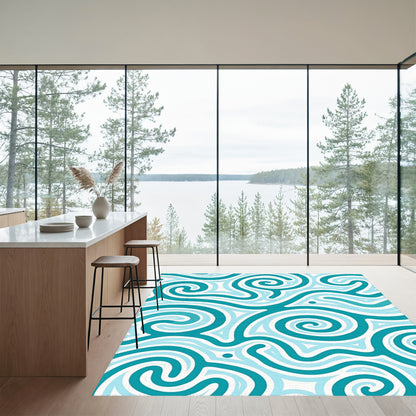 Teal Abstract Swirling Curls Rug