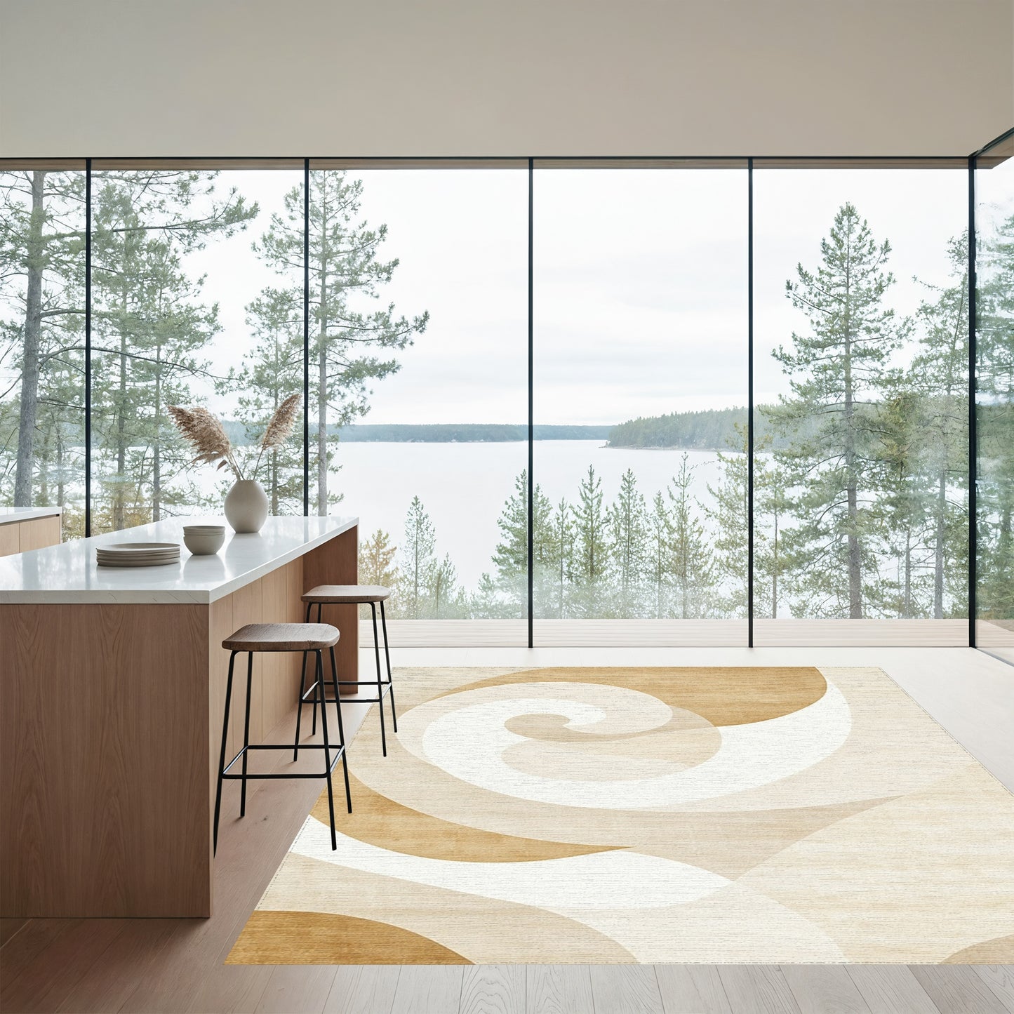 Beige Cream Spiral Abstract Rug