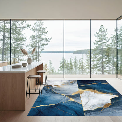 Navy White Gold Veined Marble Rug