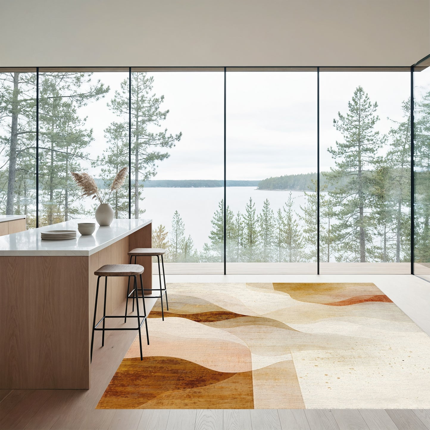 Earthy Layered Fluid Wave Rug