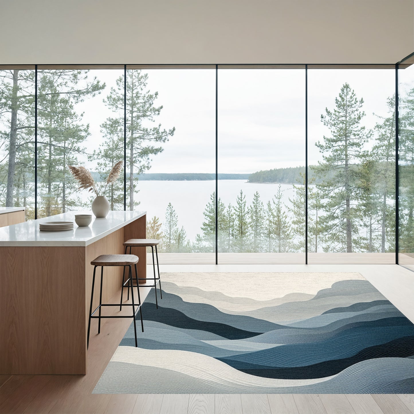 Layered Blue Gray Mountains Rug