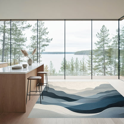 Layered Blue Gray Mountains Rug