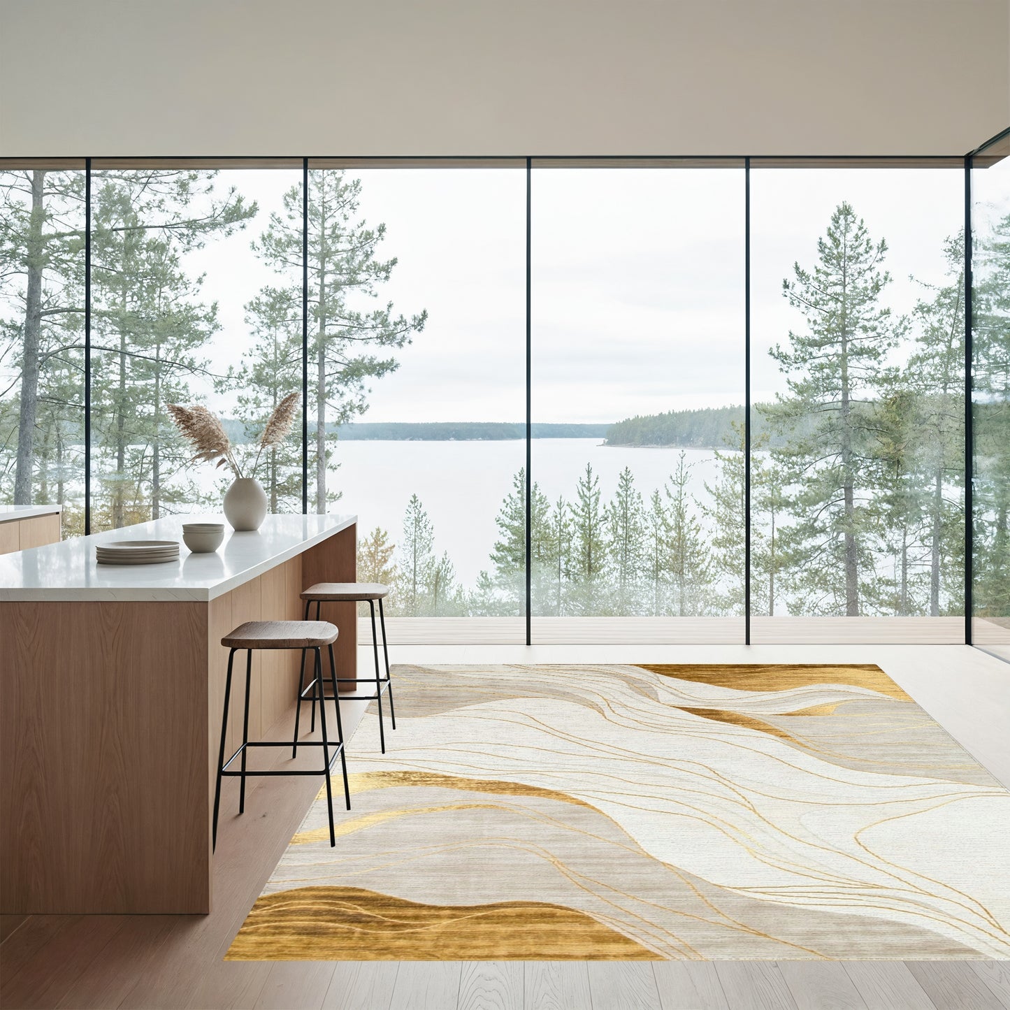 Fluid Gold Gray Wave Rug