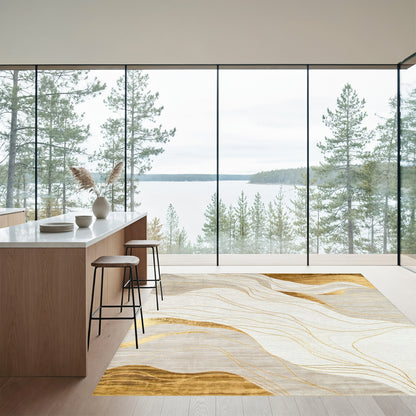 Fluid Gold Gray Wave Rug