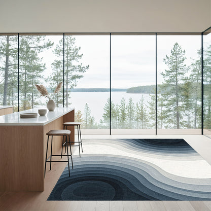 Layered Navy Gray Wave Rug