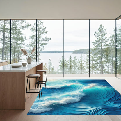 Dynamic Turquoise Crashing Waves Rug