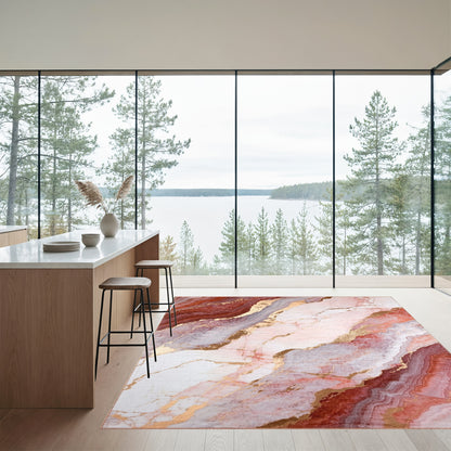 Rose Gold Veined Marble Rug
