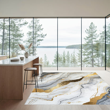 Gold Veined Gray Marble Rug