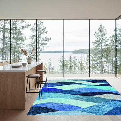 Indigo Teal Layered Waves Rug