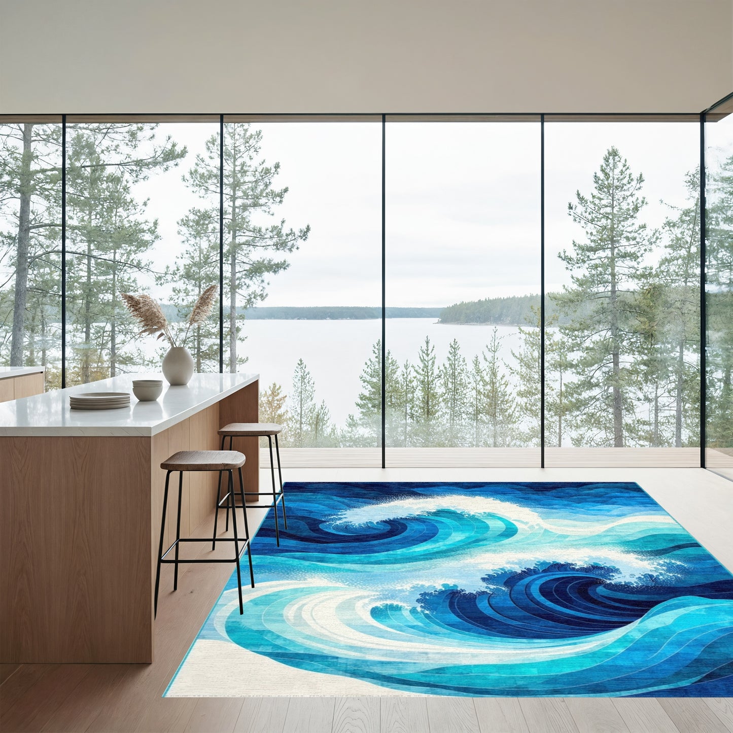 Dynamic Navy Crashing Waves Rug