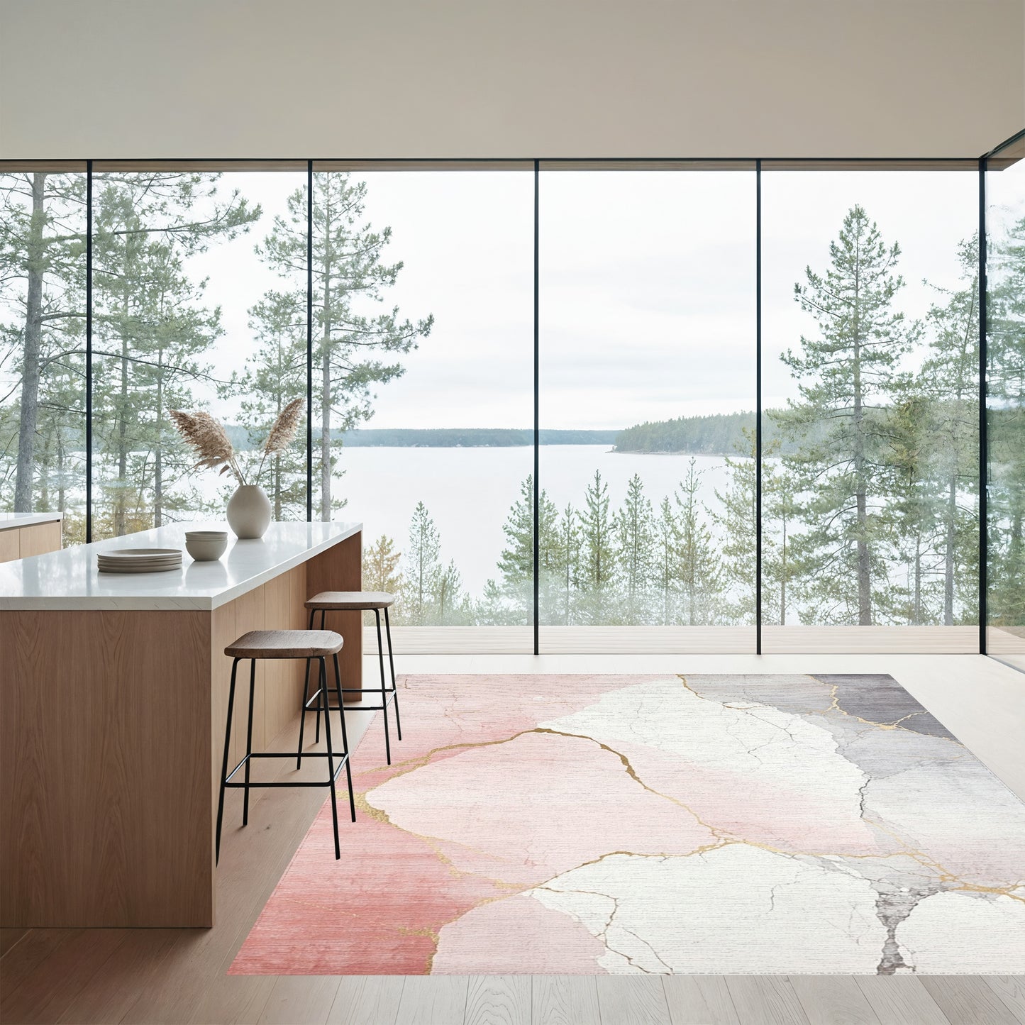 Blush Pink Gray Gold Veined Rug