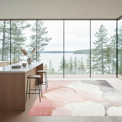 Blush Pink Gray Gold Veined Rug