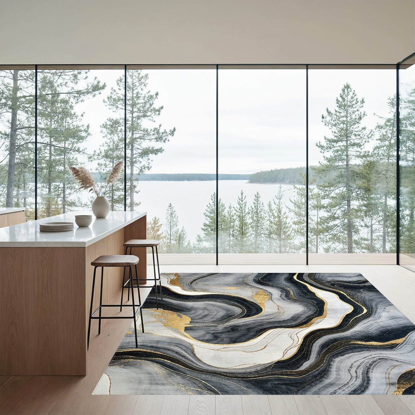 Gray Black Gold Vein Marble Rug