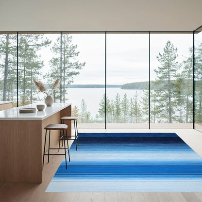 Navy Blue Ombre Striped Rug