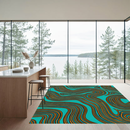 Teal Orange Wavy Curves Rug