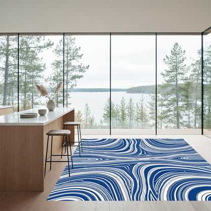 Navy Blue Wavy Swirl Rug
