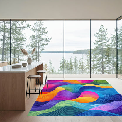Vibrant Wavy Multicolor Rug