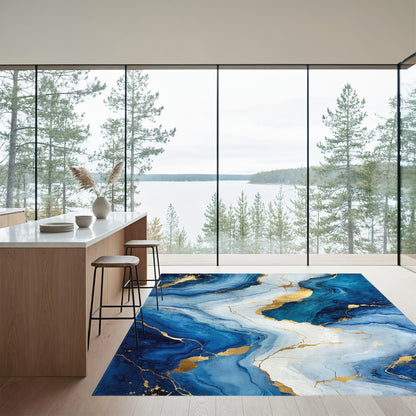 Navy Gold Veined Marble Rug