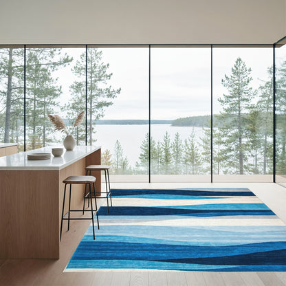 Navy Blue Layered Waves Rug