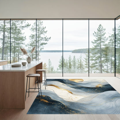 Navy Blue Mountains Golden Sun Rug