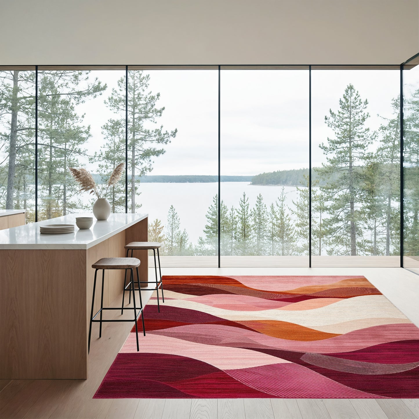 Maroon Pink Peach Wavy Rug