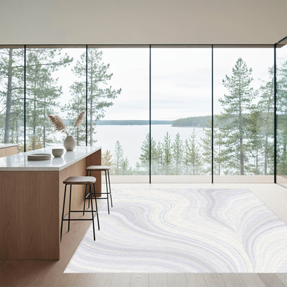 Abstract Gray Flowing Waves Rug