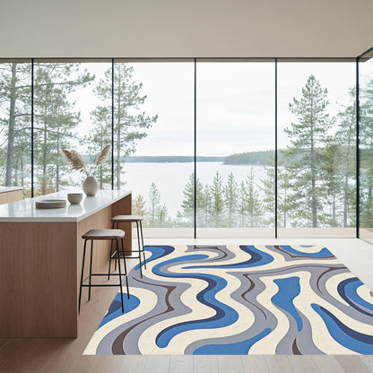 Blue Gray Wavy Abstract Rug