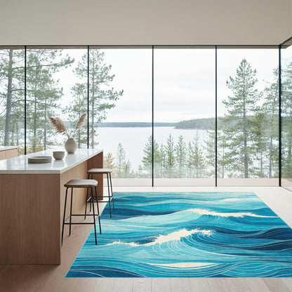 Teal Layered Wave Rug