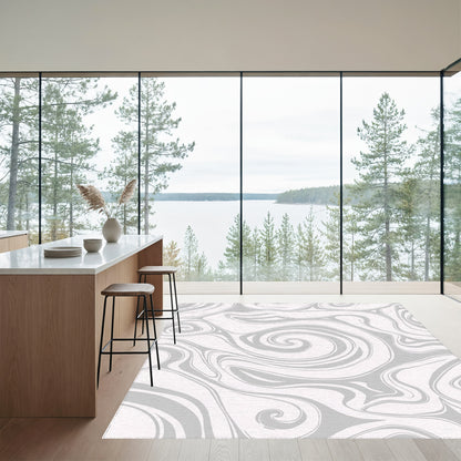 Abstract Gray Swirling Fluid Rug