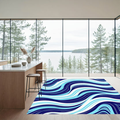 Navy Teal Fluid Wave Rug
