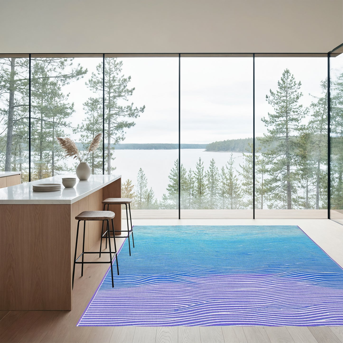 Blue Purple Wavy Gradient Rug