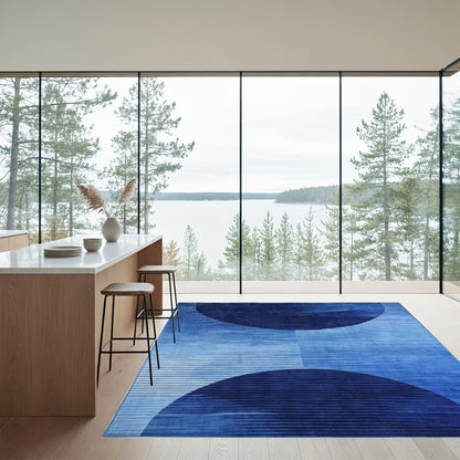 Navy Dual Striped Semicircles Rug