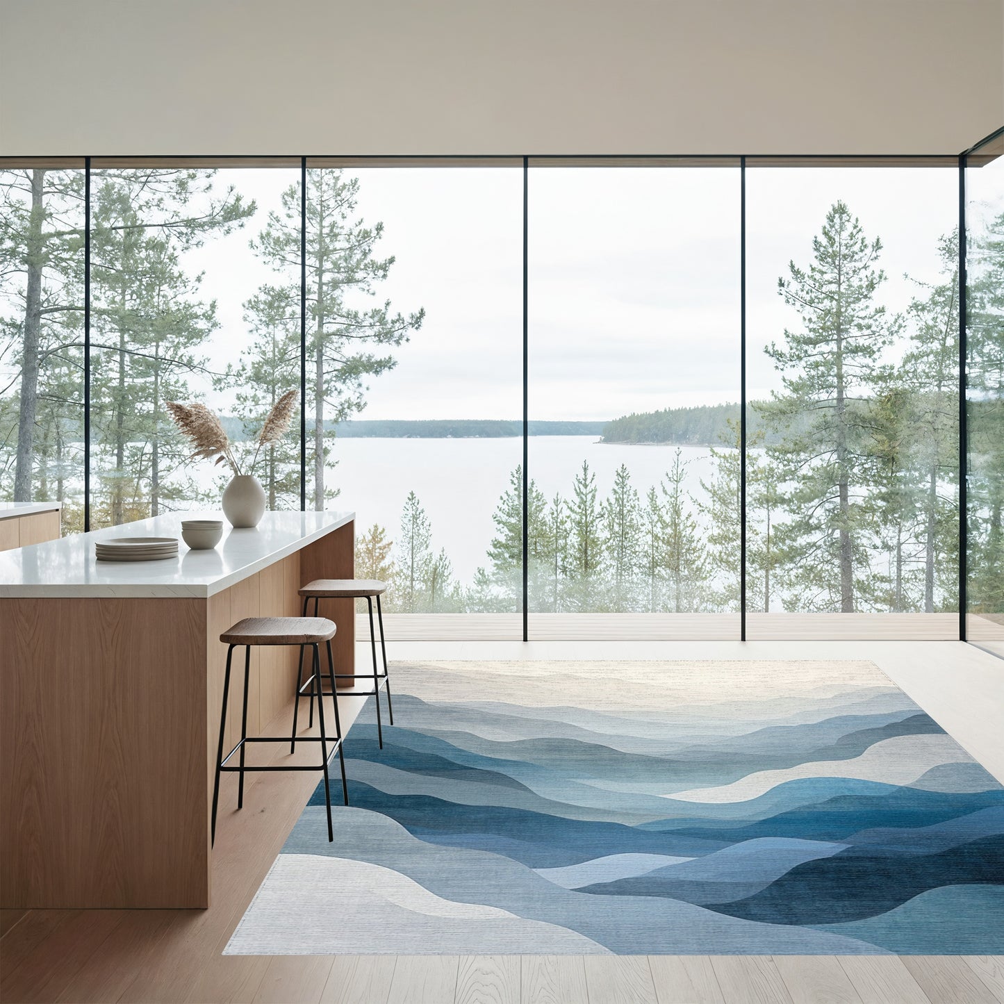 Layered Misty Blue Mountains Rug