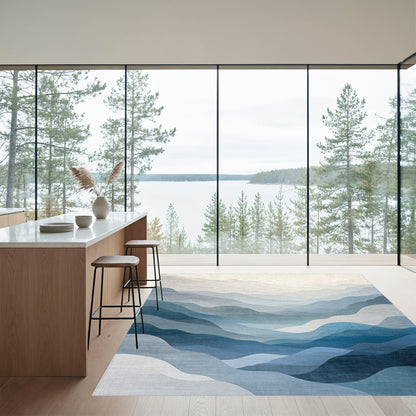 Layered Misty Blue Mountains Rug