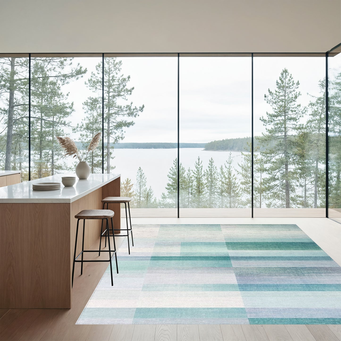 Teal Ombre Grid Rug
