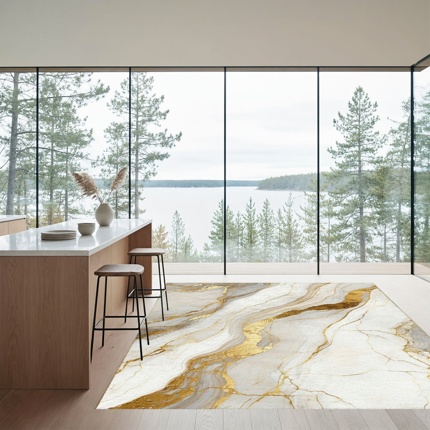 Gray Gold Veined Marble Rug