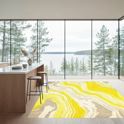 Mustard Yellow Gray Wave Rug