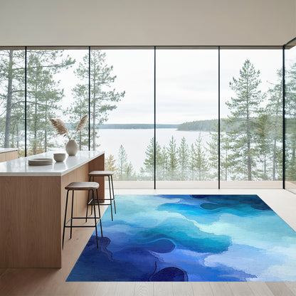 Watercolor Blue Wave Abstract Rug