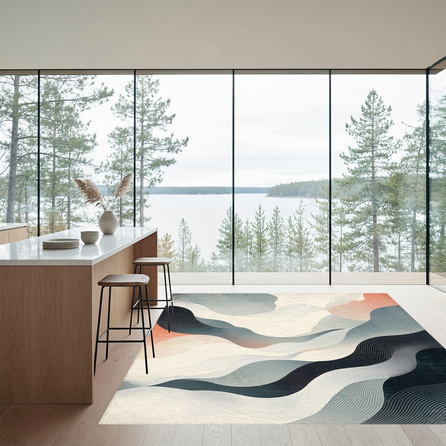 Gray Coral Fluid Wave Rug