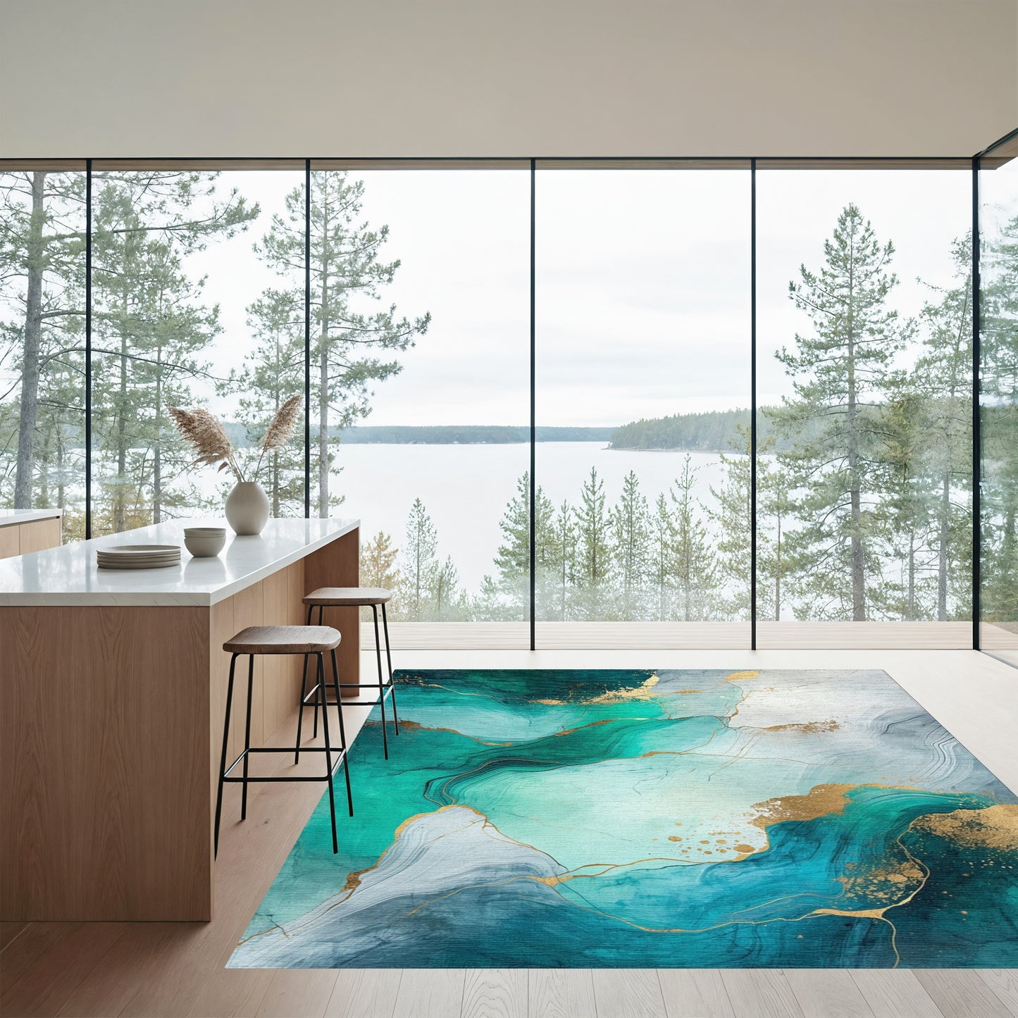 Teal Gold Fluid Marble Rug